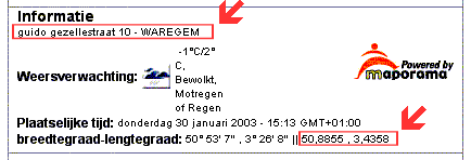 Co�rdinaten aflezen op de Maporama-site