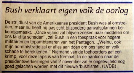 Het Nieuwsblad over de lapsus van Bush